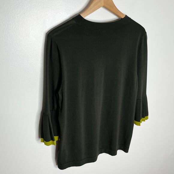 Cos Knitted Sweater Top Womens Medium Olive Green Pleated Sleeves Minimalist - Picture 9 of 11